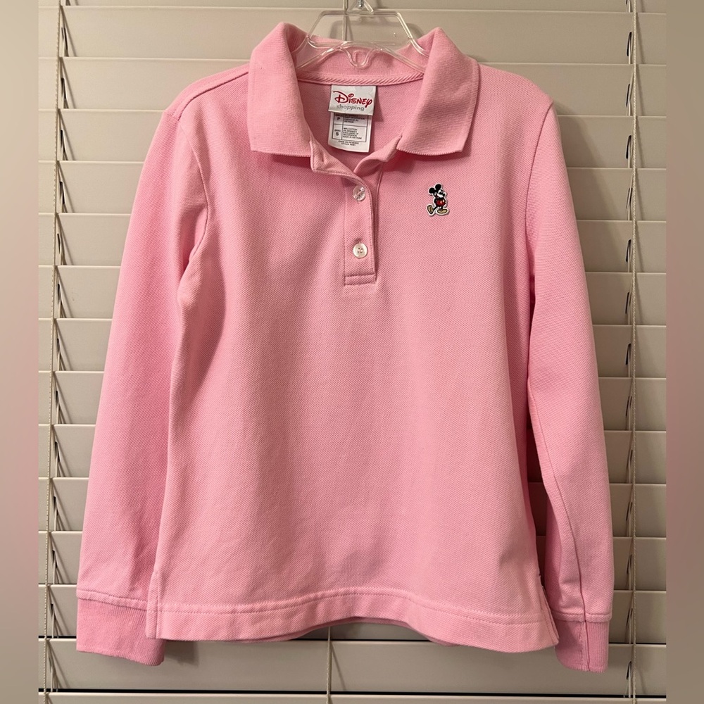 Disney Store Mickey Mouse Long Sleeve Polo Collared Shirt Pink Youth Girls Small